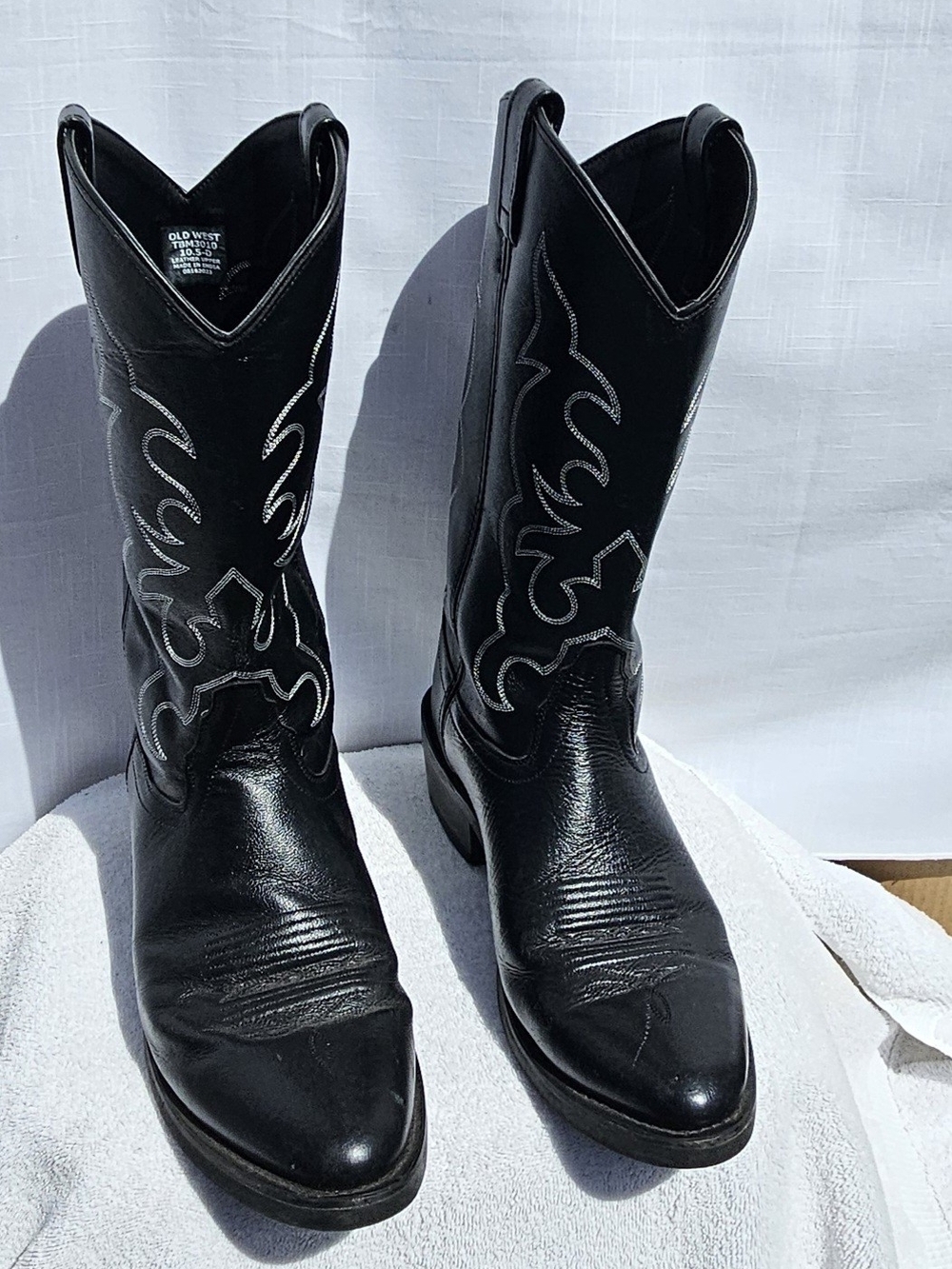 Old West Black Leather Cowboy Boots - Men's Classic Western Boot Sz 10.5 D